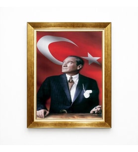 Tablore Türk Bayrağı Temalı Atatürk Tablosu Altın Çerçeveli