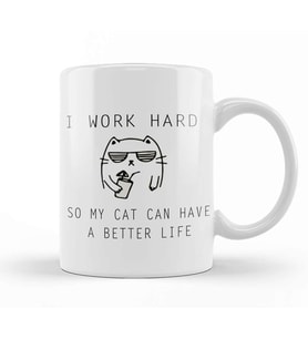 Kedi I Work Hard Cats Kupa Bardak Porselen