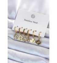 316L Çelik Gold Renk Çoklu Figür Model Kadın Küpe Seti 5886