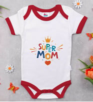 BK Kids Super Mom Tasarımlı Kırmızı Bebek Body Zıbın-1