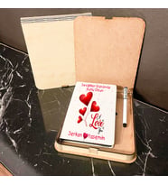 Sevgililer Günü Hediyesi Ahşap Kutulu Defter Kalem Set 021