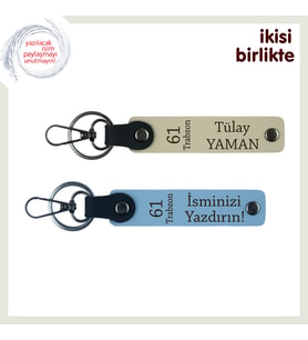 Köyünü Unutmayanlara 61 Yazılı Hediyelik Anahtarlık Set, İsim Yazılabilir Özellikli, S Kahve-Mavi