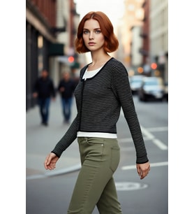 Kadın Basic Regular Kesim Çizgili Triko Crop Hırka İlkbahar Sonbahar Günlük Şıklığı Kaliteli