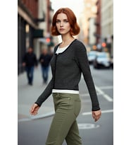 Kadın Basic Regular Kesim Çizgili Triko Crop Hırka İlkbahar Sonbahar Günlük Şıklığı Kaliteli