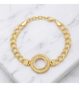 Altın Kaplama İmitasyon Zirkon Taşlı Desenli Figaro Arpa Model Çeyrek Çerçeve Bileklik BLK-1165 (Gold)