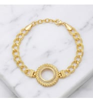 Altın Kaplama İmitasyon Zirkon Taşlı Desenli Figaro Arpa Model Çeyrek Çerçeve Bileklik BLK-1165 (Gold)