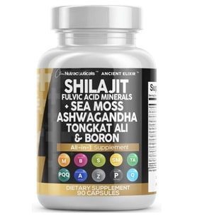 Clean Nutraceuticals Shilajit for Men with Sea Moss, Tongkat Alı,, Boron, Zinc, CoQ10, PQQ - Fulvic Acid 90 Capsules.Abd Menşei (Renksiz)