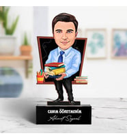 Kişiye Özel Mavi Gömlekli Öğretmen Karikatürlü Biblo