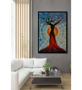 Çerçeve Görünümlü Dekoratif Ahşap Kare Ağaç Kadın Tablosu Ev/Ofis/İşyeri/Salon/Mutfak/Banyo Tablo