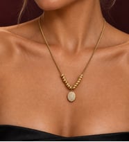 14 Ayar Altın Kaplama Dorika Top Detaylı Oval Tasarım Kolye