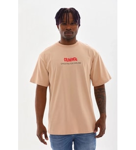 Erkek Baskılı T-Shirt Kısa Kol Bisiklet Yaka Rahat Kalıp Tişört - Bej