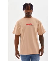 Erkek Baskılı T-Shirt Kısa Kol Bisiklet Yaka Rahat Kalıp Tişört - Bej