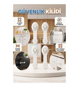 4'lü Çocuk Güvenlik Kilidi – Esnek Kayışlı Yapışkanlı Koruma Seti