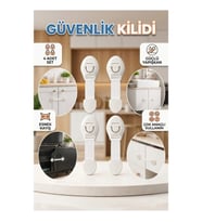 4'lü Çocuk Güvenlik Kilidi – Esnek Kayışlı Yapışkanlı Koruma Seti