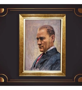 Altın Varaklı Çerçeveli Paspartulu Atatürk Tablo z5214 (Gold)