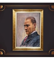 Altın Varaklı Çerçeveli Paspartulu Atatürk Tablo z5214 (Gold)