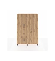 Arges Dolap 7 Raflı 5 Kapaklı Tek Askılı 132x30x195 Çam-Çam/Aytaşı