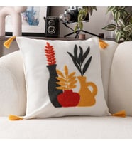 Comfort Punch Desenli Kırlent Kılıfı Kare Dekoratif Bohem Nakışlı Koltuk Yastık Kılıfı panç (Siyah - Beyaz - Kırmızı)