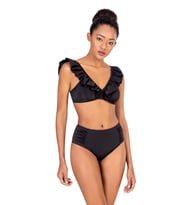 Endeep Kadın Yüksek Bel Fırfırlı Siyah Bikini Takımı