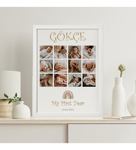 KİŞİYE ÖZEL TASARIM HEDİYE BEBEK KOLAJ BEYAZ  FOTOĞRAF ÇERÇEVESİ  21X30