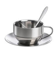 Perlotus Paslanmaz Çelik Çift Cidarlı Kahve Fincanı Seti 180 ml Fincan Tabak Kaş (Siyah)