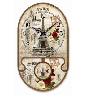 MUTFAK › AHŞAP SAATLER › Saatler-MB SARKAÇLI PARIS EYFELLİ DUVAR SAATİ-KÜÇÜK-25*14*3,5 CM