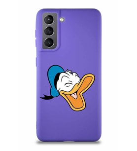 Samsung Galaxy S21 Soft Premier Kapak Donald Duck-E Tasarımlı Silikon Kılıf - Mor (Şeffaf)