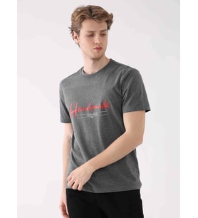 Dufy Antrasit Melanj Erkek Regular Fit Baskılı Casual O Yaka Tshirt - 94377