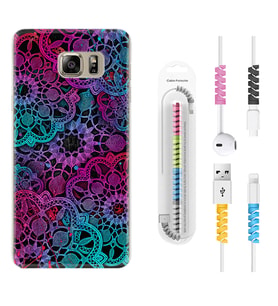 Samsung S7 Edge S20 Fe Plus Ultra S21 S22 Kılıf Kablo Koruma Spiral Silikon Colurful Mandala 1667