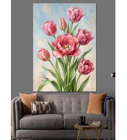 Buket Halinde Pembe Laleler Tablosu Dekoratif Kanvas - Mdf Ahşap Tablo