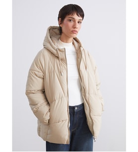 LCW Vision Bej Kapüşonlu Oversize Kadın Şişme Mont