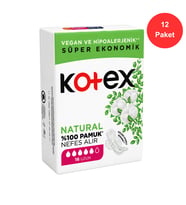 Kotex Ultra Natural Uzun Ped 16'lı x 12 Paket (Toplam 192 Ped) %100 Pamuk, Vegan ve Hipoalerjenik