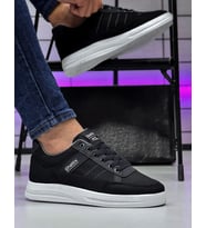 Ghattix Erkek Keten Sneaker Ayakkabı (Siyah-Siyah)
