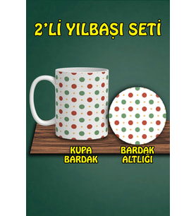 Yılbaşı Temalı Kupa ve Bardak Altlığı Seti