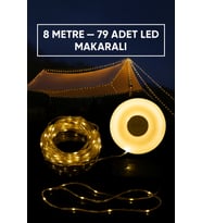Şarjlı Makaralı Peri Led Işık Zinciri 8 Metre 79 +30 Led Bahçe Balkon Dış Mekan Kamp Işığı