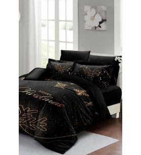 Yılbaşı Süsü Black Noel %100 Pamuk Saten 3d Çift Kişilik Nevresim Takımı