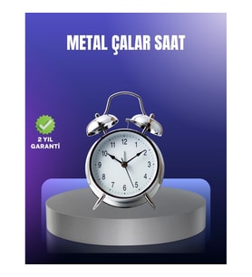 Mey İthalat® Yuvarlak Gümüş Dekoratif Işıklı Masa Üstü Saat Alarmlı Sessiz Çalışma