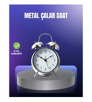 Mey İthalat® Yuvarlak Gümüş Dekoratif Işıklı Masa Üstü Saat Alarmlı Sessiz Çalışma