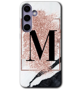 Galaxy S24 Plus Kılıf HD Desen Baskılı Kılıf - Pembe Mermer Desenli M Harfi