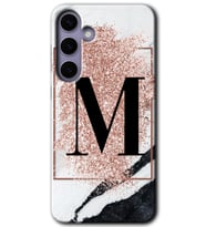 Galaxy S24 Plus Kılıf HD Desen Baskılı Kılıf - Pembe Mermer Desenli M Harfi
