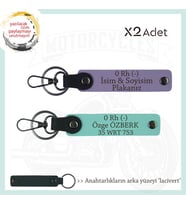 Motosiklet Aşıkları, İsim Plaka ve 0 Rh (-) Kan Grubu Acil Durum x2' li Anahtarlık, Mor-Turkuaz-Laci (Çok Renkli)