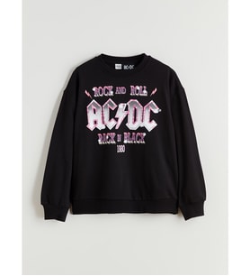 LCW Kids Siyah Bisiklet Yaka Ac/dc Baskılı Kız Çocuk Sweatshirt