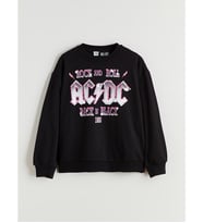 LCW Kids Siyah Bisiklet Yaka Ac/dc Baskılı Kız Çocuk Sweatshirt