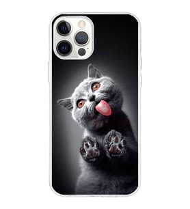 PrintiFy Apple  iPhone 12 Pro Max ile Uyumlu 1mm Slim Fit Kedi 2 050c Baskılı Şeffaf  Kılıf