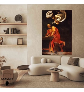 Tekli Dikey Kanvas Tablo Ünlü Eserler Caravaggio Aziz Matta Ve Melek