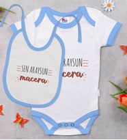 BK Kids Sen Araysun Macera Tasarımlı Mavi Bebek Body Zıbın ve Mama Önlüğü Hediye Seti-1