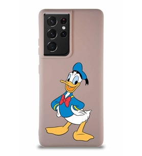 Samsung Galaxy S21 Ultra Soft Premier Kapak Donald Duck-C Tasarımlı Silikon Kılıf - Pudra (Şeffaf)