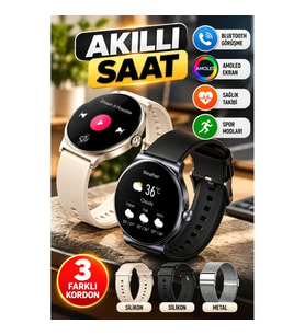 AMOLED Ekranlı Akıllı Saat – Bluetooth Sesli Görüşme ve 3 Farklı Kordon