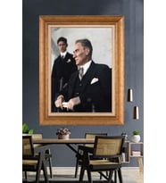 Altın Varaklı Çerçeveli Paspartulu Atatürk Tablo DC1237 (Gold)