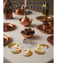 Mey İthalat® Minareli Hilal Led Işık Gold Metal Gövdeli Pilli Ramazan Dekoru